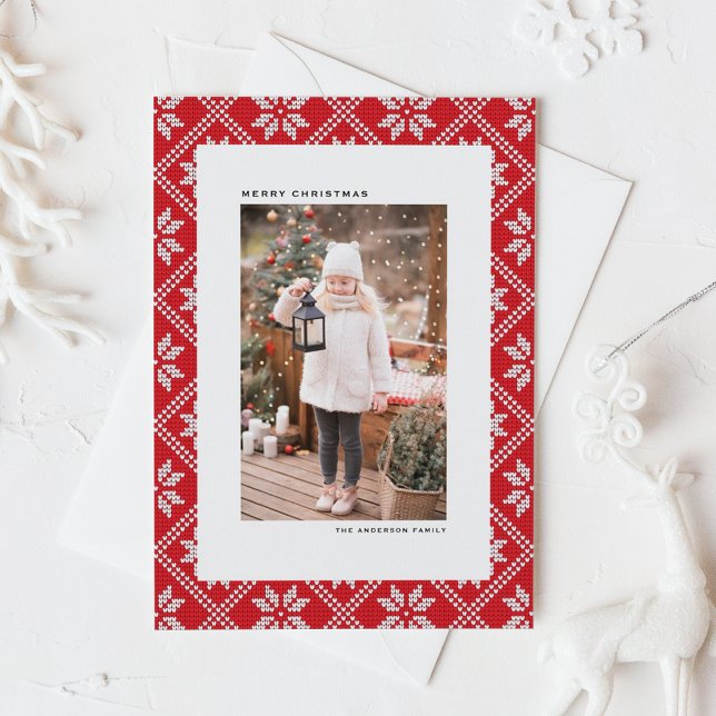 Cartes Pour Fêtes Annuelles Red Fair Isle Knit Motif Photo Noël (Red Fair Isle Knit Pattern Photo Christmas Holiday Card)