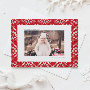 Cartes Pour Fêtes Annuelles Red Fair Isle Winter Knit Motif Photo Noël