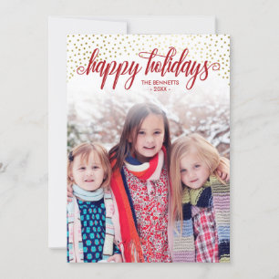 Cartes Pour Fêtes Annuelles Red & Faux Gold Confetti - Happy Holidays Photo