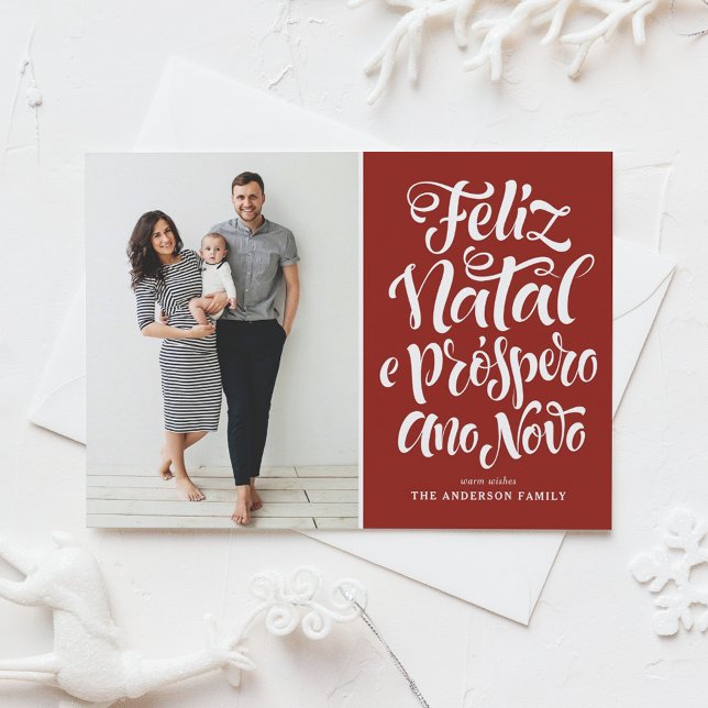 Cartes Pour Fêtes Annuelles Red Feliz Natal Calligraphie Noël Photo (Créateur téléchargé)
