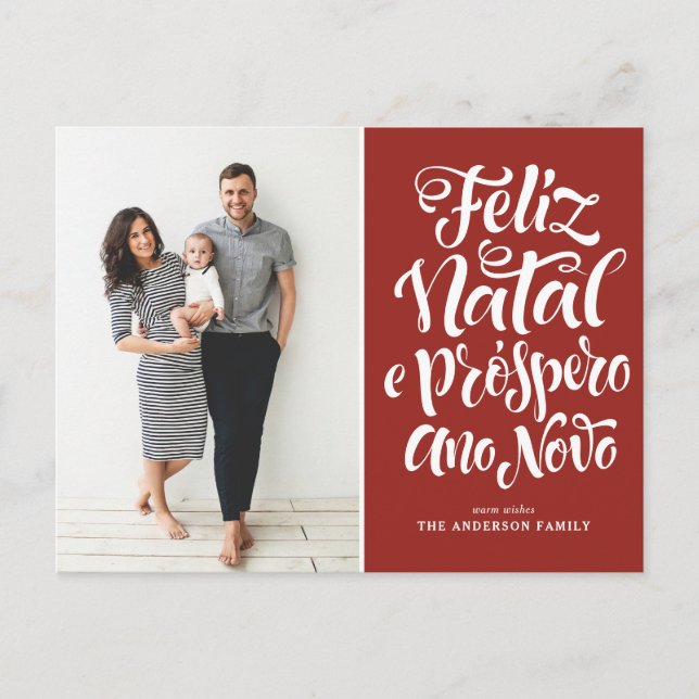 Cartes Pour Fêtes Annuelles Red Feliz Natal Calligraphie Noël Photo (Devant)