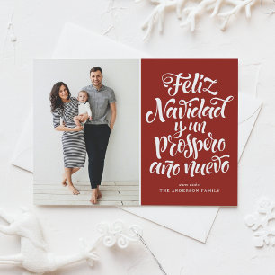Cartes Pour Fêtes Annuelles Red Feliz Navidad Script Photo de Noël