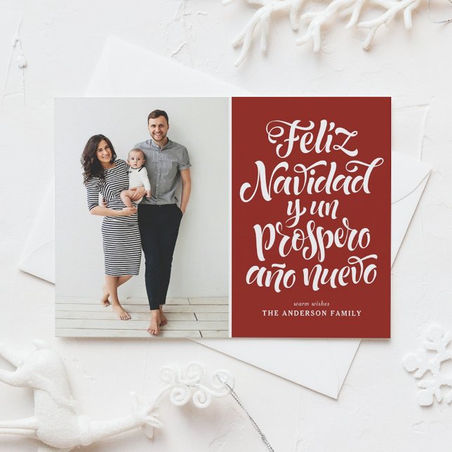 Cartes Pour Fêtes Annuelles Red Feliz Navidad Script Photo de Noël (Créateur téléchargé)