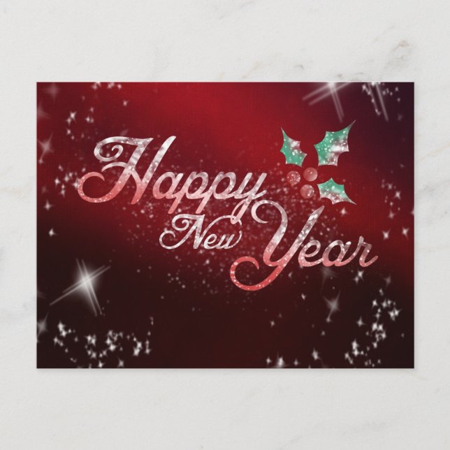 Cartes Pour Fêtes Annuelles Red Frost Holly Bonne année (Devant)
