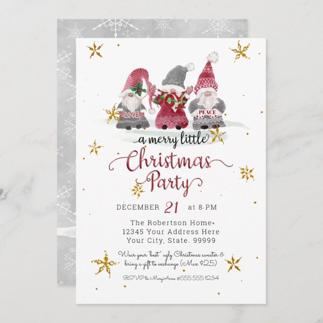 Cartes Pour Fêtes Annuelles Red Gnomes Love Joie Paix Reindeer Joyeux Noël (Devant / Derrière)