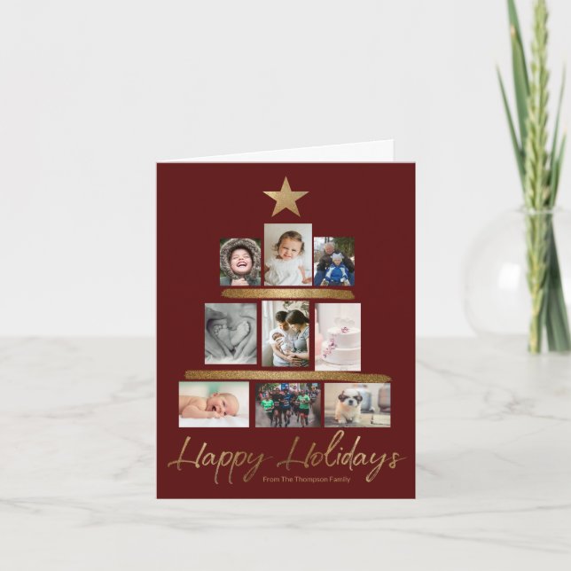 Cartes Pour Fêtes Annuelles Red Gold Happy Holidays Family Update Photo (Devant)