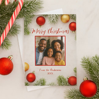 Cartes Pour Fêtes Annuelles Red & Gold Joy Famille Photo Noël