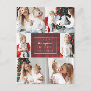 Cartes Pour Fêtes Annuelles Red Gold Plaid non traditionnel Collage photo