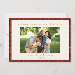 Cartes Pour Fêtes Annuelles Red Gold Plaid Photo personnalisée Noël