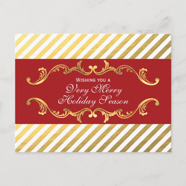 Cartes Pour Fêtes Annuelles Red & Gold Striped Elegant Ornamental Postcard (Devant)
