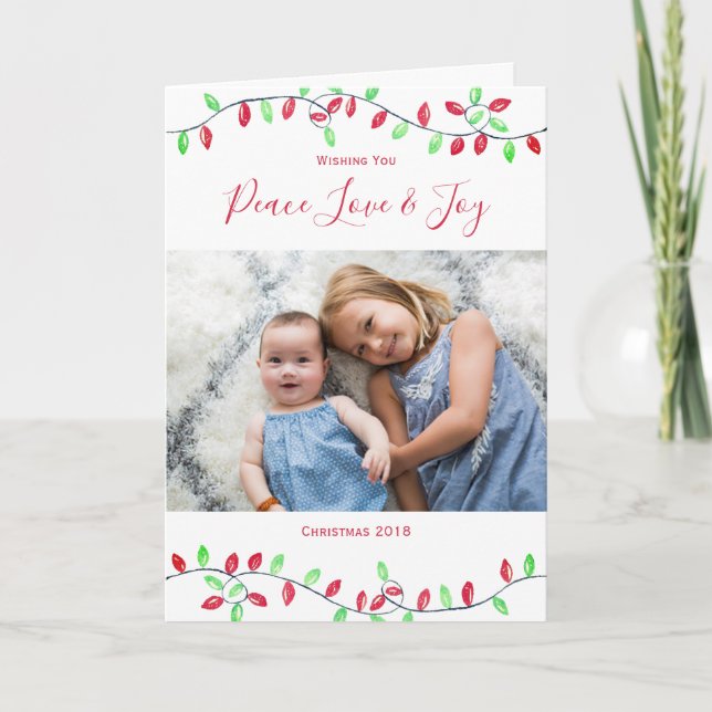 Cartes Pour Fêtes Annuelles Red Green Christmas Lights Photo de Noël (Devant)