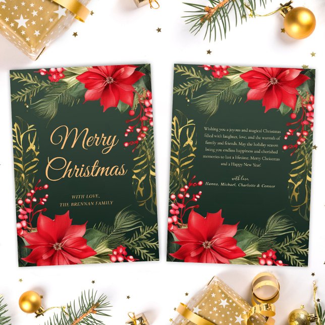 Cartes Pour Fêtes Annuelles Red Green Gold Elegant Joyeux Noël (Red Green Gold Elegant Merry Christmas Holiday Card)