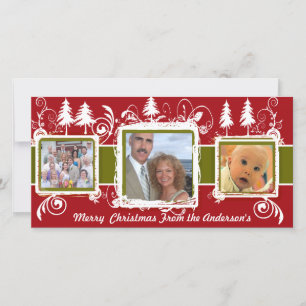 Cartes Pour Fêtes Annuelles Red Green Grunge Pine Swils Photo de famille de va