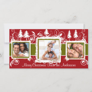 Cartes Pour Fêtes Annuelles Red Green Grunge Pine Swils Photo de famille de va