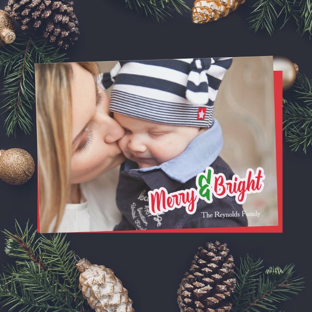 Cartes Pour Fêtes Annuelles Red Green Merry & Bright Photo Card Christmas (Créateur téléchargé)