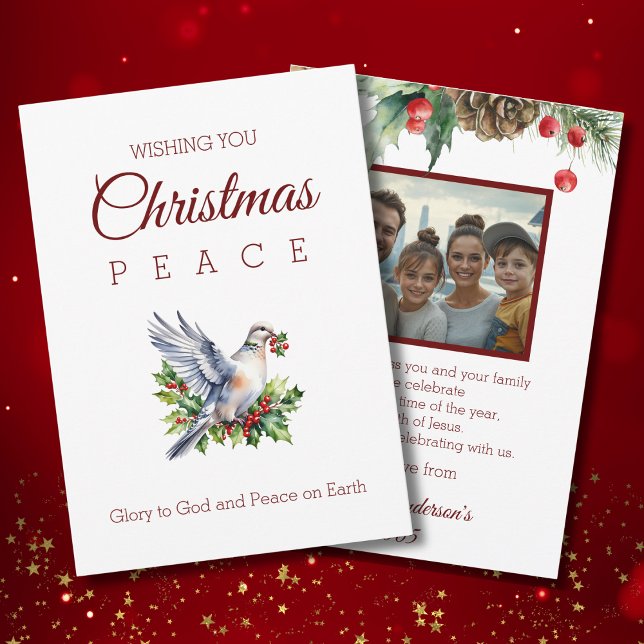 Cartes Pour Fêtes Annuelles Red Green Peace Dove Christian Christmas Photo (Créateur téléchargé)