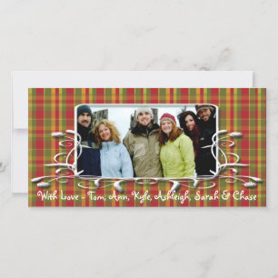 Cartes Pour Fêtes Annuelles Red Green Plaid Antique Frame de vacances Photo de