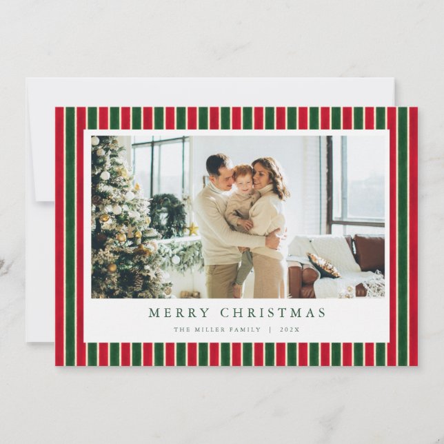 Cartes Pour Fêtes Annuelles Red Green Stripes Christmas Photo Holiday Card (Devant)