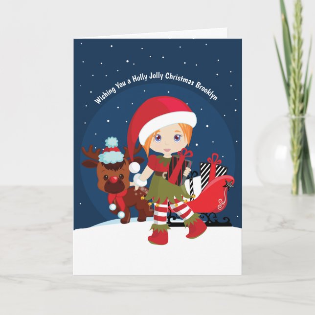 Cartes Pour Fêtes Annuelles Red Hair Girl Elf Holiday Card (Devant)
