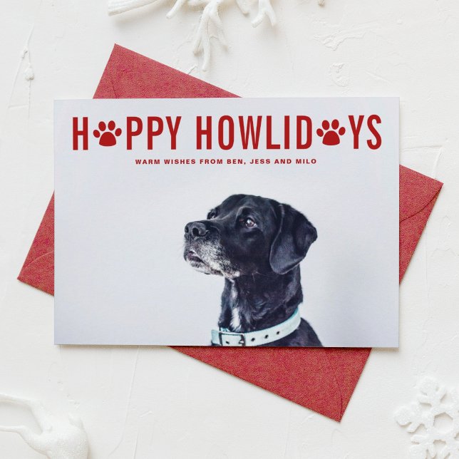 Cartes Pour Fêtes Annuelles Red Happy Howlidays Typographie moderne Pet Holida (Créateur téléchargé)