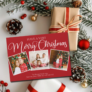 Cartes Pour Fêtes Annuelles Red Have a Very Joyry Christmas 3 Photo Collage