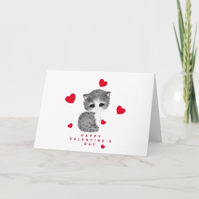 Cartes Pour Fêtes Annuelles Red Heart Cat Valentine's Day Cards (Devant)