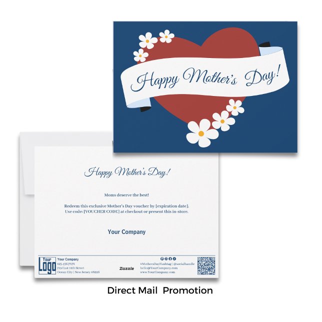 Cartes Pour Fêtes Annuelles Red Heart Happy Mother's Day Banner Voucher (Red Heart Happy Mother's Day Banner Voucher Holiday Card)