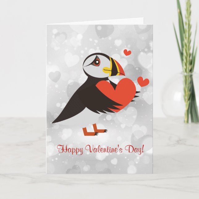 Cartes Pour Fêtes Annuelles Red Heart Puffin Love Design Valentine's Card (Devant)