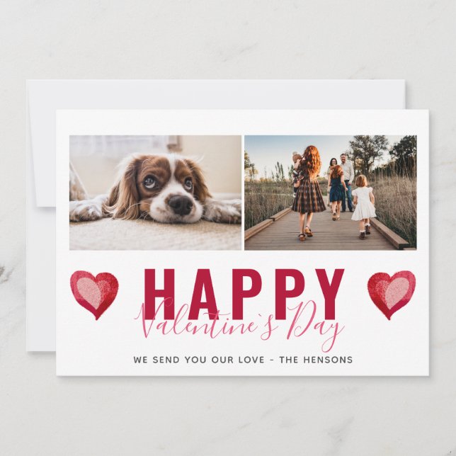 Cartes Pour Fêtes Annuelles Red Heart Valentine`s Day Script Family Photo Holi (Devant)