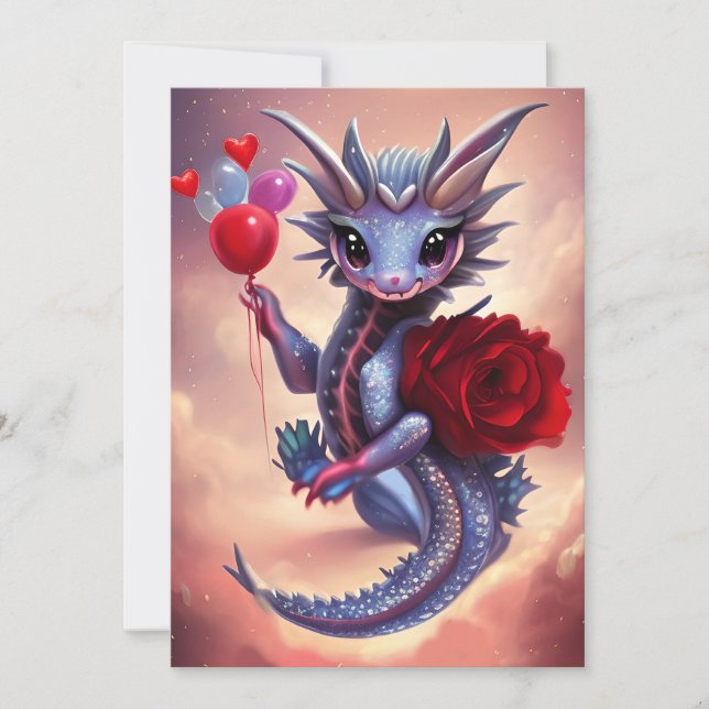 Cartes Pour Fêtes Annuelles Red Hearts Imaginaire Valentine Dragon (Devant)