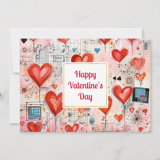 Cartes Pour Fêtes Annuelles Red Hearts Whimsical Love Motif Saint Valentin (Devant)