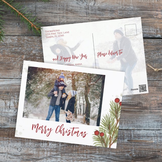 Cartes Pour Fêtes Annuelles Red Holly Berries Photo de Noël (Créateur téléchargé)