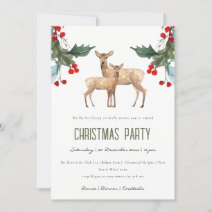 CARTES POUR FÊTES ANNUELLES RED HOLLY BERRY DEER DUO CORPORATE PARTI NOËL