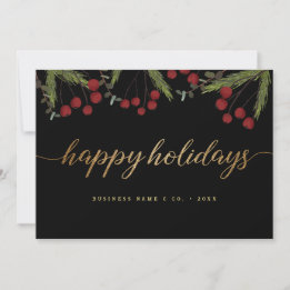 Cartes Pour Fêtes Annuelles Red Holly Black & Gold Corporate Happy Holidays