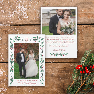 Cartes Pour Fêtes Annuelles Red Holly Frame Joyeux & Marié Photo de Noël