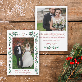 Cartes Pour Fêtes Annuelles Red Holly Frame Joyeux & Marié Photo de Noël