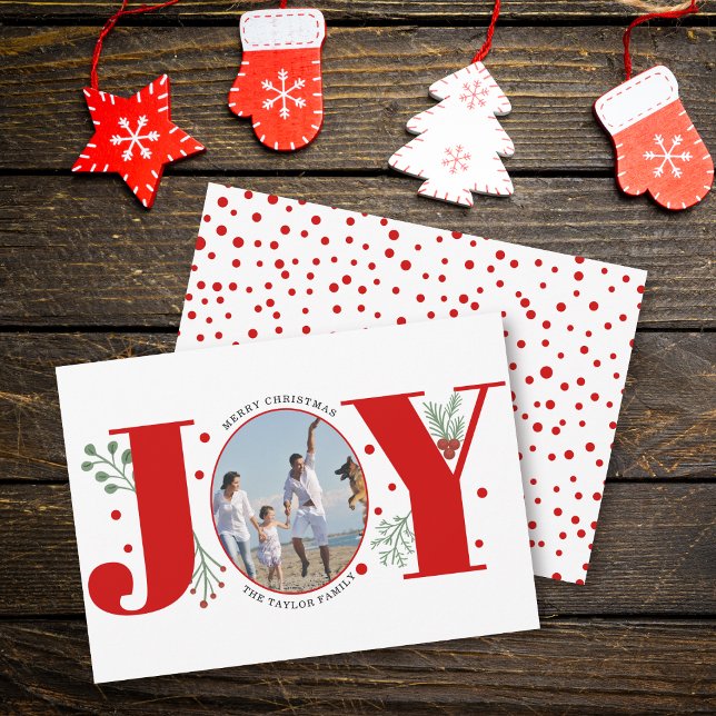 Cartes Pour Fêtes Annuelles Red Joy avec baies photo de Noël (Créateur téléchargé)
