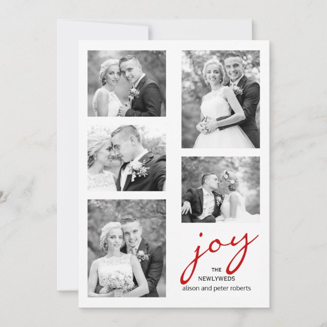 Cartes Pour Fêtes Annuelles Red joy newlyweds cinq photo collage Noël (Devant)