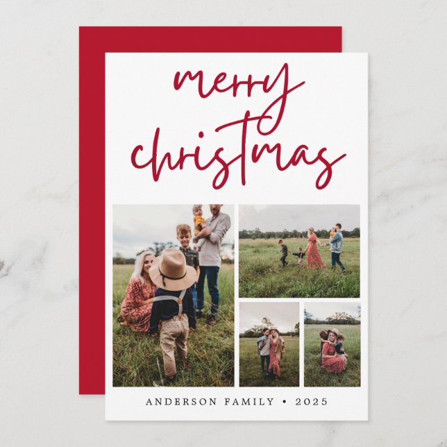 Cartes Pour Fêtes Annuelles Red Joyeux Noël Calligraphie (Devant / Derrière)