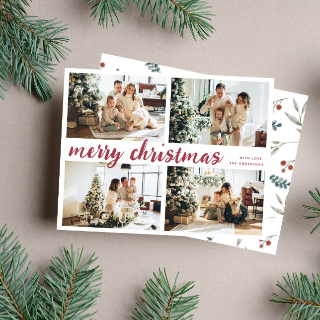 Cartes Pour Fêtes Annuelles Red Joyeux Noël Calligraphie Quatre photos (Créateur téléchargé)