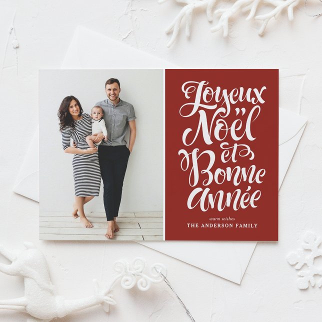 Cartes Pour Fêtes Annuelles Red Joyeux Noël et Bonne Année Photo Script (Créateur téléchargé)