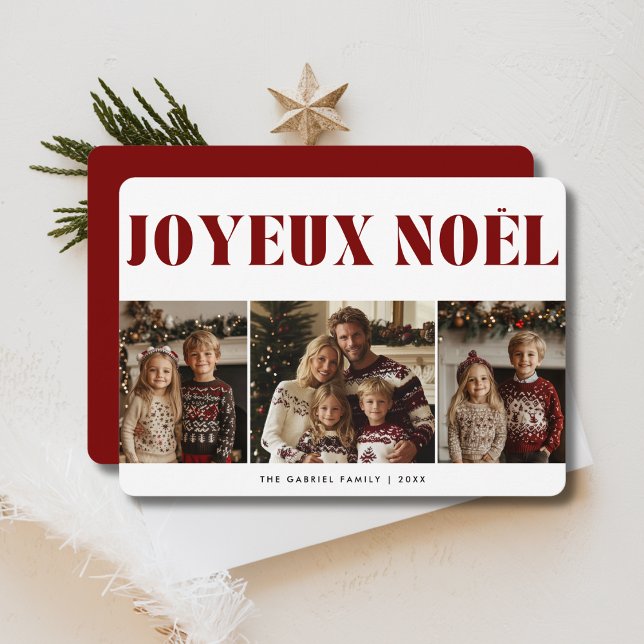 Cartes Pour Fêtes Annuelles Red Joyeux Noël Français Noël 3 Photo Kids (Créateur téléchargé)