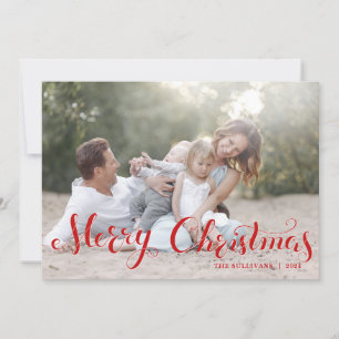 Cartes Pour Fêtes Annuelles Red Joyeux Noël Script Holiday Photo Flat Card