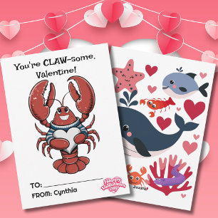 Cartes Pour Fêtes Annuelles Red Lobster Kids Saint-Valentin Vous êtes CLAW-som