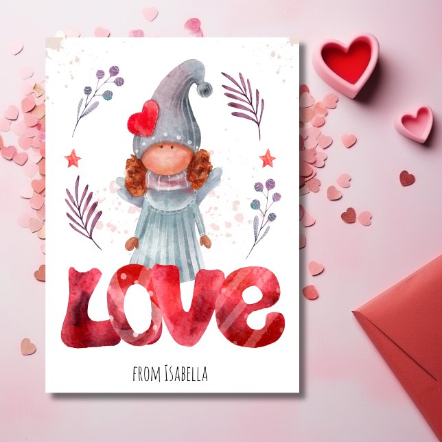 Cartes Pour Fêtes Annuelles Red Love Avec Aquarelle Lady Gnome Valentine (Red Love With Watercolor Lady Gnome Valentine Holiday Card - Charming Illustration, Ideal for Kids)