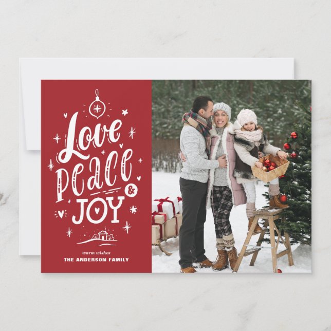 Cartes Pour Fêtes Annuelles Red Love Peace and Joy Letting Christmas Photo (Devant)
