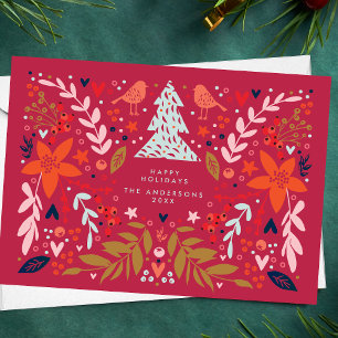 Cartes Pour Fêtes Annuelles RED Magenta Floral Noël Joli