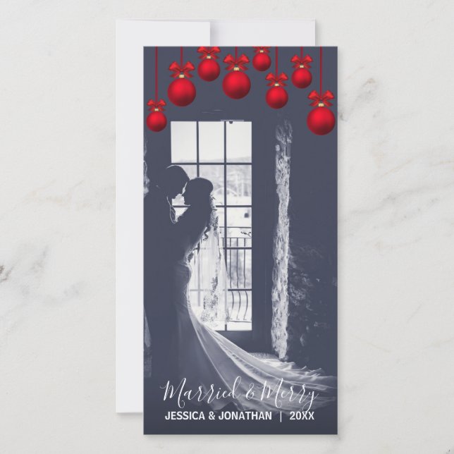 Cartes Pour Fêtes Annuelles Red MARRIE & MERRY Premier Noël | Ajouter une phot (Devant)