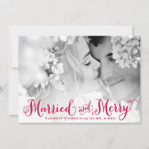 Cartes Pour Fêtes Annuelles Red Married and Merry Newlywed Christmas