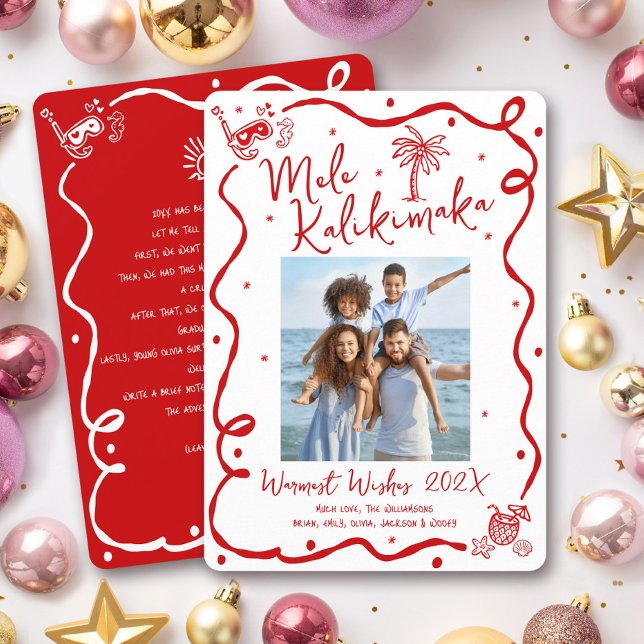 Cartes Pour Fêtes Annuelles Red Mele Kalikimaka Photo Hand Drawn Christmas (Créateur téléchargé)